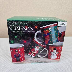 Vintage NEW Holiday Classics Old Fashioned Christmas 11oz Coffee Mugs Set Of 4